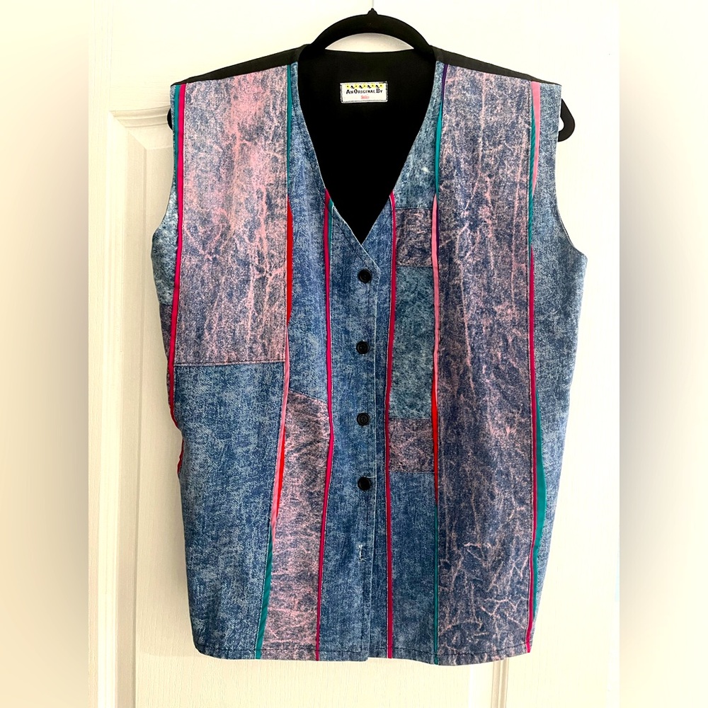 Colorful Denim Vest 80s 90s